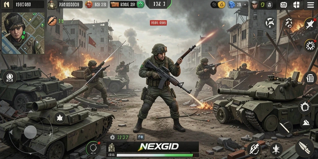 Screenshot NEXGID yang menampilkan pertempuran strategis yang intens.