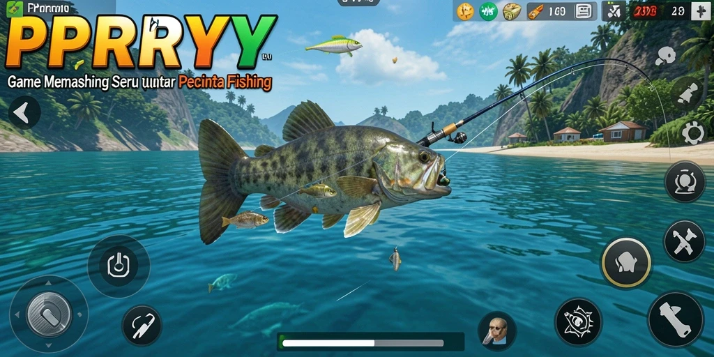 Screenshot gameplay PPRRYY menampilkan saat-saat menangkap ikan dengan antusias.
