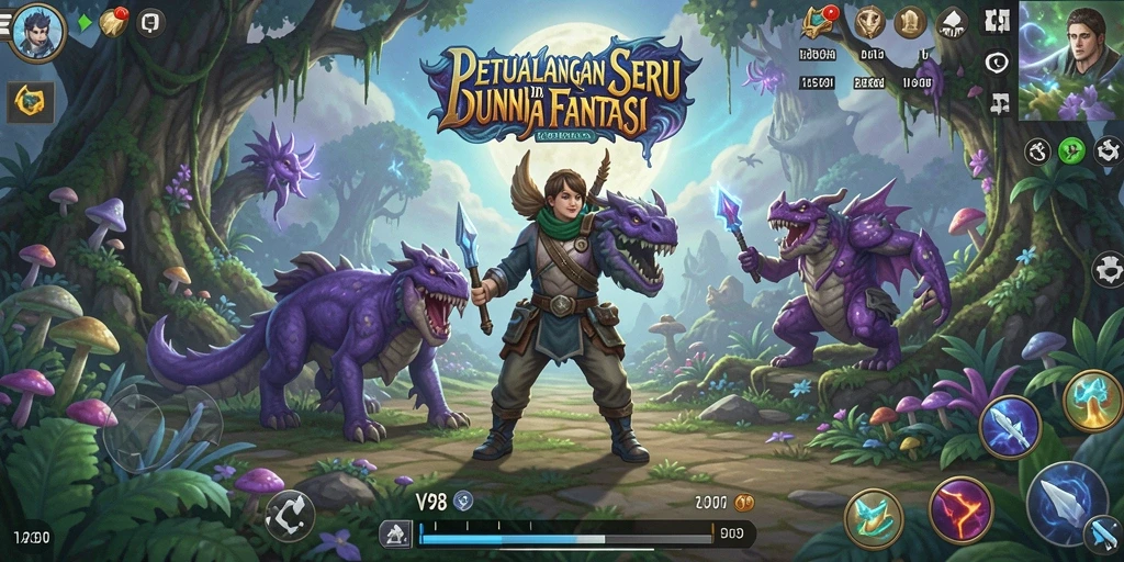 Tangkapan layar utama V98 dengan tampilan gameplay petualangan yang mendebarkan.