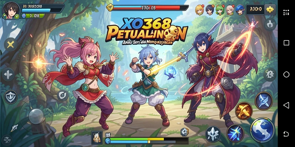 Screenshot utama XO368 menampilkan karakter anime dalam pertempuran yang seru.